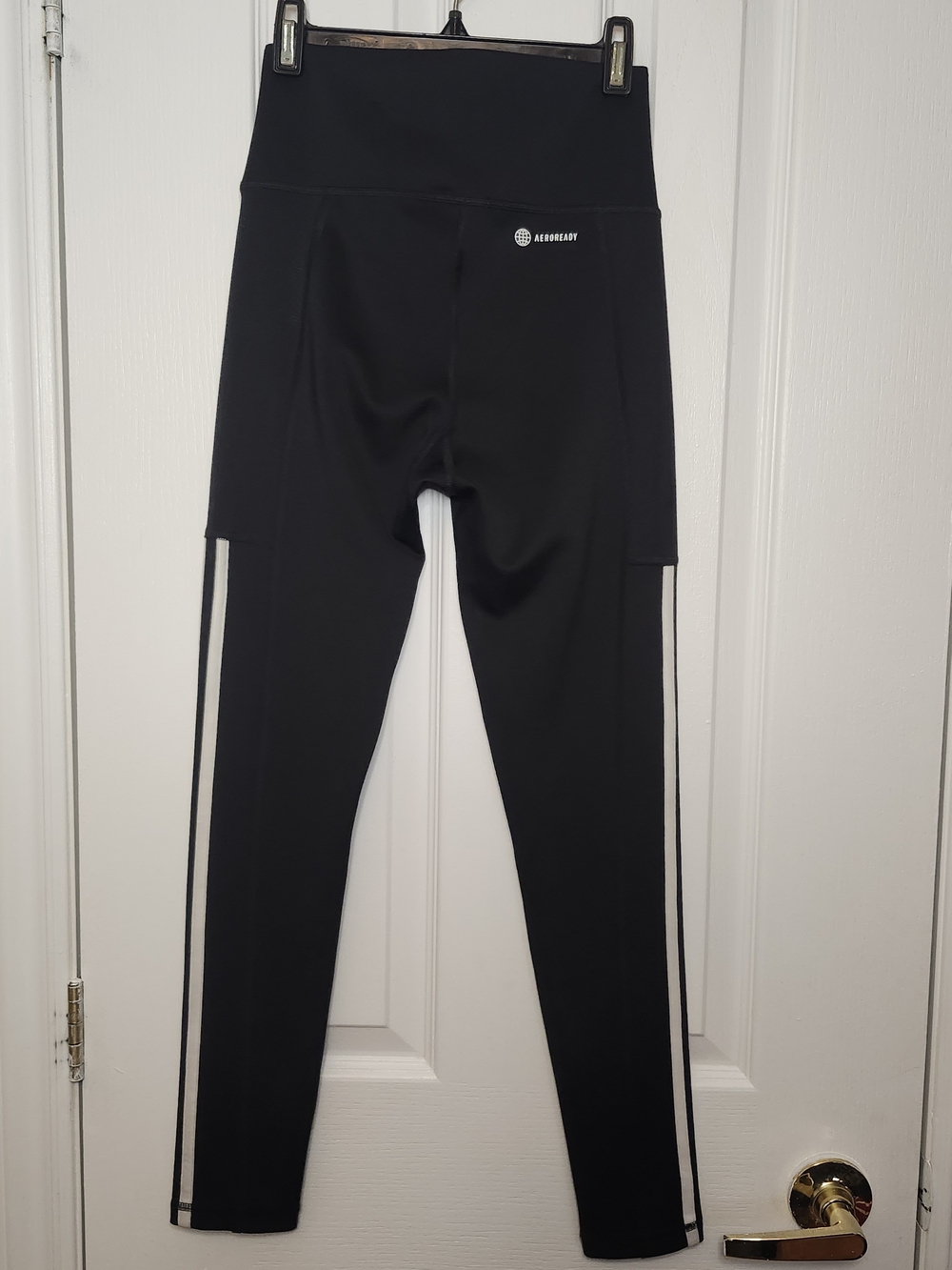 adidas Women's Black High-Waist Aeroready Leggings with Side Stripes - Size XS - Picture 3 of 7